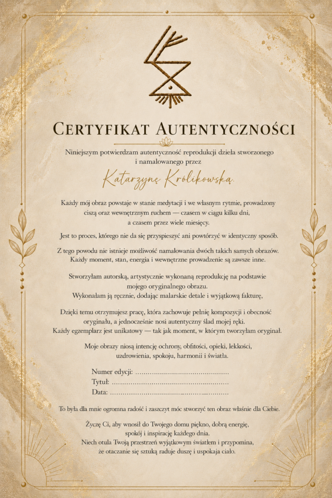 Wzór certyfikatu autentyczności do obrazu